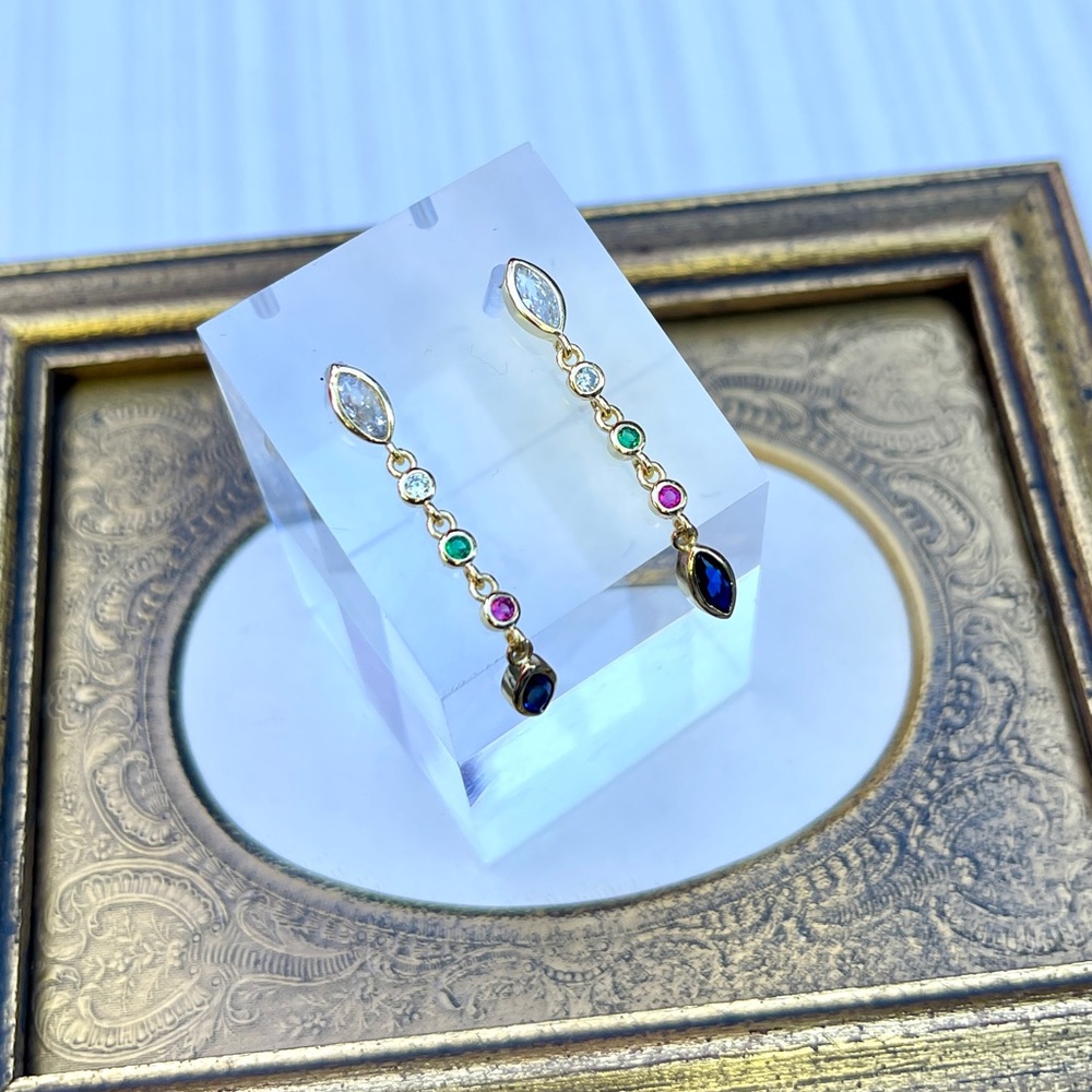 ✨ Free People Multi-Colored Bezeled Stone Boho Drop Earrings ✨Minimalist Dainty